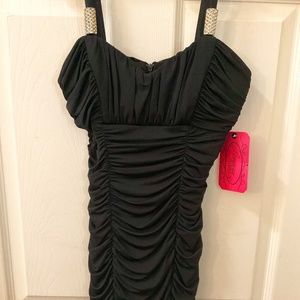Pompous girly size medium slinky black dress with bling strap detail Nwt